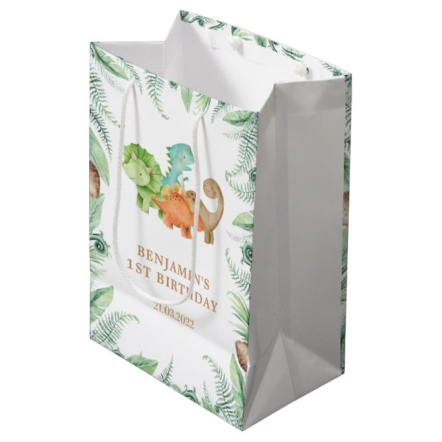 Dinosaur Jurassic Birthday Party Medium Gift Bag (Front Angled)