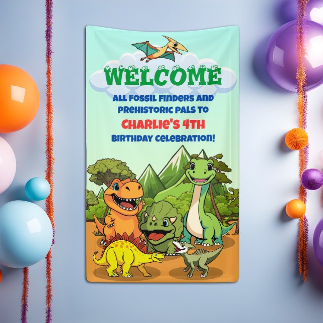 Dinosaur Jurassic Prehistoric Cute Cartoon Welcome Banner (Creator Uploaded)