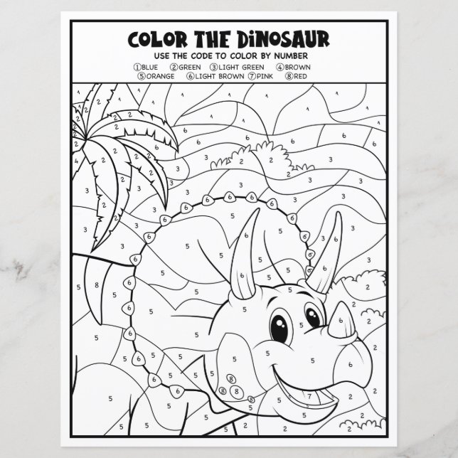 Dinosaur Kids Activity Fun Colouring Page By Numbe (Front)