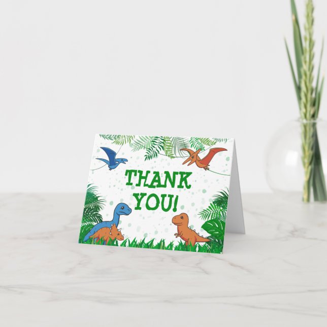 Dinosaur Kids Birthday Dino Trex Boy Jurassic Thank You Card (Front)