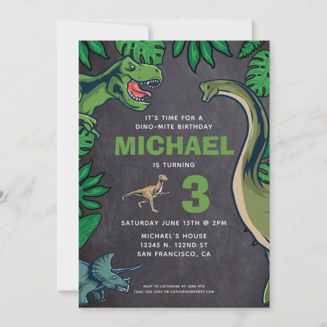 Dinosaur Kids Birthday Dino Trex Chalkboard Boy Invitation (Front)