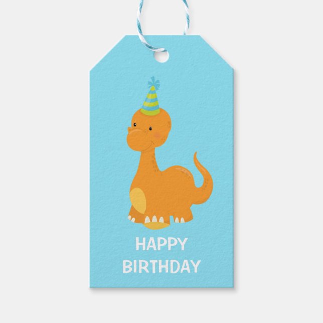 Dinosaur Kids Birthday Gift Tags (Front)