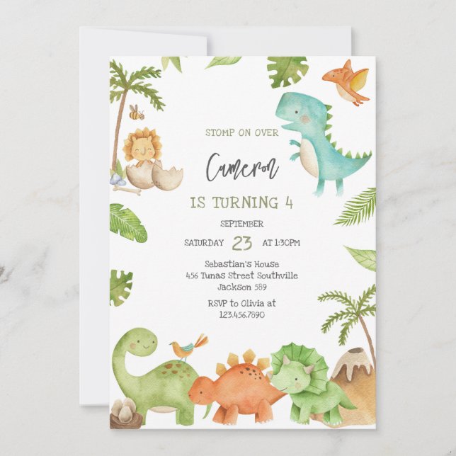 Dinosaur Kids Birthday Invitation (Front)