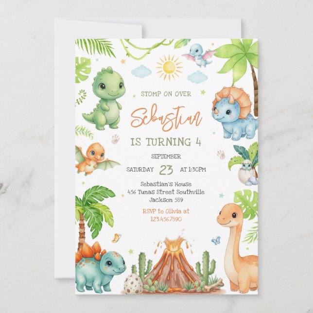 Dinosaur Kids Birthday Invitation (Front)