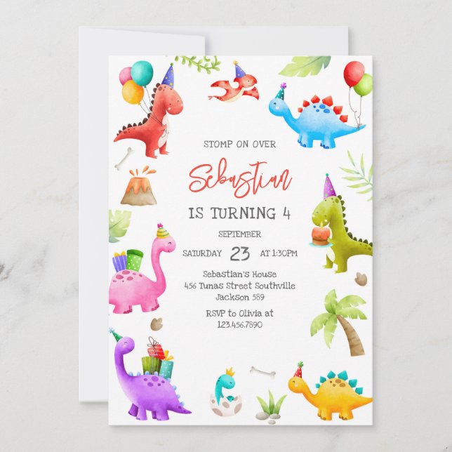 Dinosaur Kids Birthday Invitation (Front)
