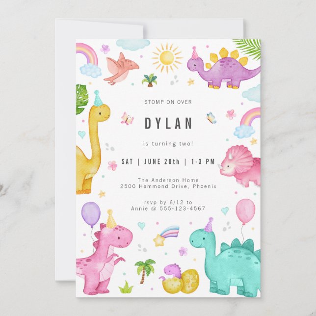 Dinosaur Kids Birthday Party Invitation (Front)