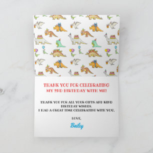 Dinosaur Kid's Birthday Party Thank You  Card