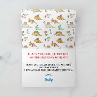 Dinosaur Kid's Birthday Party Thank You Card