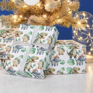 Dinosaur Kids Birthday Watercolor Wrapping Paper
