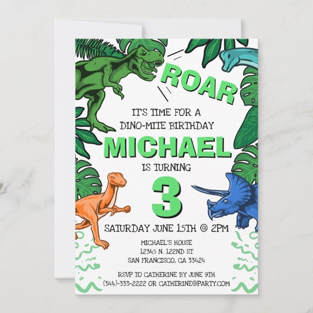 Dinosaur Kids Boy Dino Trex Jurassic Birthday Invitation (Front)
