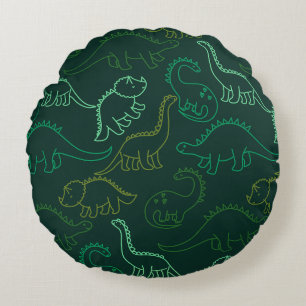 Dinosaur Kids Cartoon Boys Girl Background Pattern Round Cushion