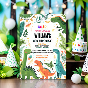Dinosaur kids cute boys T three 3 rex 3rd birthday Invitation