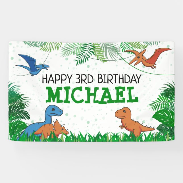 Dinosaur Kids Dino Jurassic Trex Boy Birthday Banner (Horizontal)