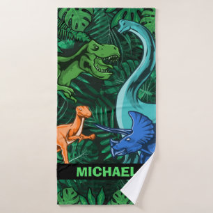 Dinosaur Kids Dino Jurassic Trex Boy Customisable Bath Towel Set