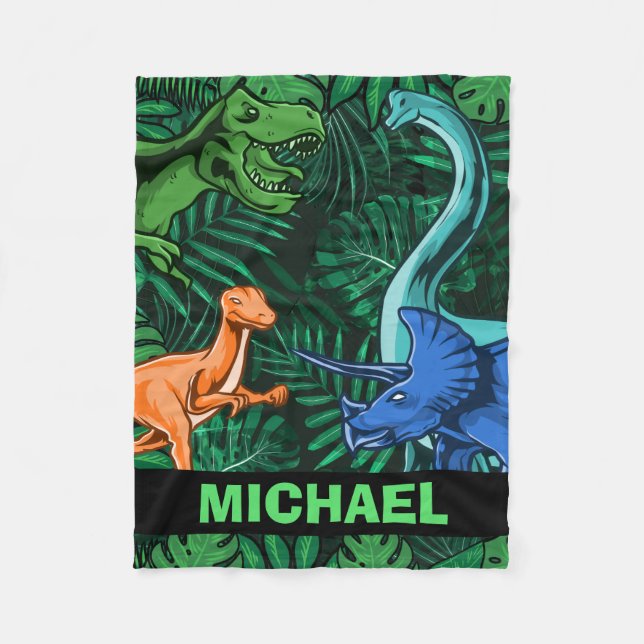 Dinosaur Kids Dino Jurassic Trex Boy Customisable  Fleece Blanket (Front)