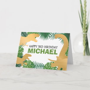 Dinosaur Kids Gold Dino Jurassic Trex Boy Birthday Card