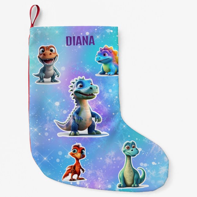 DINOSAUR KIDS PERSONALIZED SMALL CHRISTMAS STOCKING (Front)