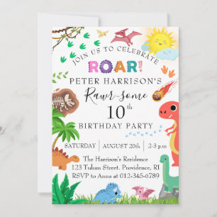 Dinosaur Kids Rawr-some Birthday Party Invitation