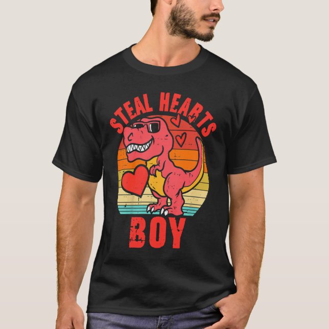 Dinosaur Kids  Steal Her Heart Valentine's Day Boy T-Shirt (Front)