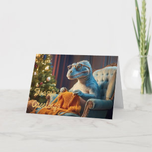 Dinosaur knitting Merry Christmas Card