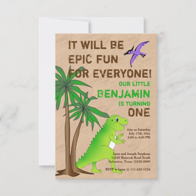 Dinosaur Land Cute Dino Party Invitation (Front)