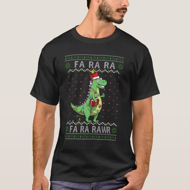 Dinosaur Light Christmas Fa Ra Rawr UGLY Rex Boys  T-Shirt (Front)