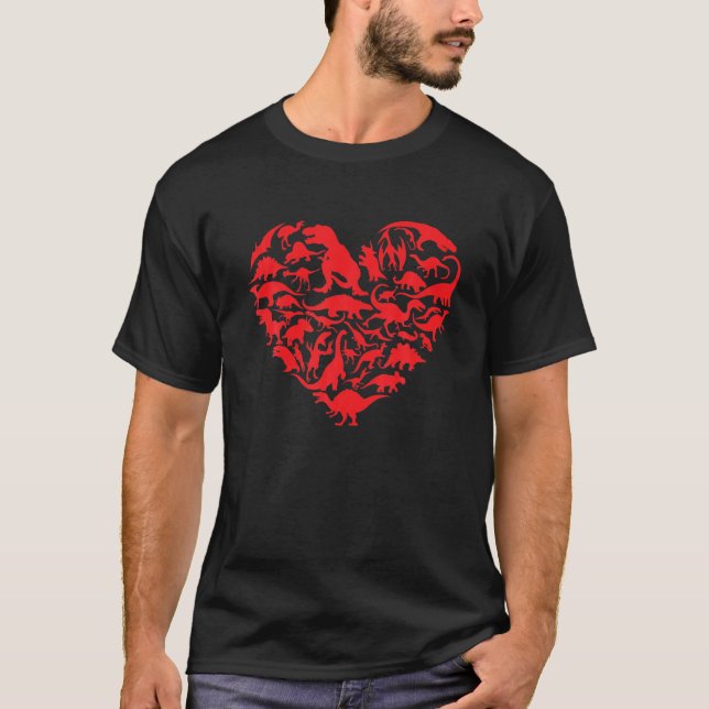 Dinosaur Love Heart Cute Valentines Day Boys Kids T-Shirt (Front)