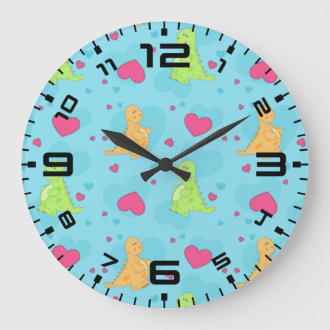 Dinosaur Love Large Clock (Front)