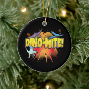 Dinosaur Lover Dynamite Dino-mite Pun Ceramic Tree Decoration