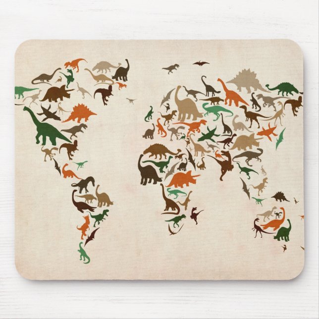 Dinosaur Map of the World Map Mouse Pad (Front)