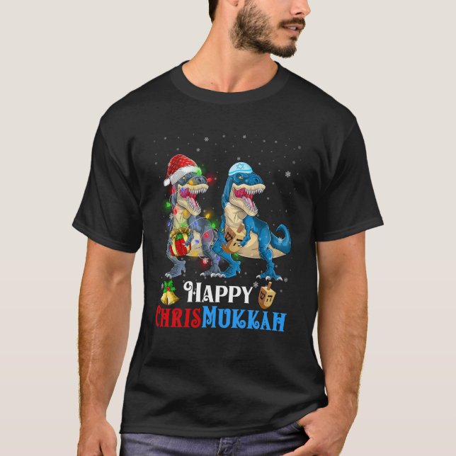 Dinosaur Menorasaur Chrismukkah Hanukkah Christmas T-Shirt (Front)