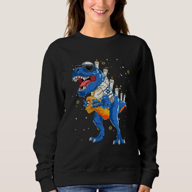 Dinosaur Menorasaurus Rex Dino Boys Hanukkah Chanu Sweatshirt (Front)