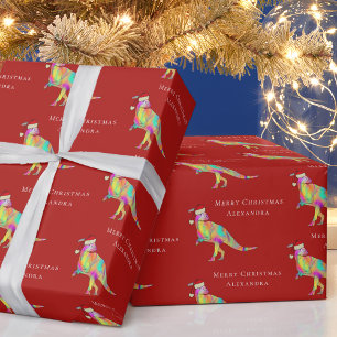Dinosaur Merry Christmas Personalised Girl Name Wrapping Paper