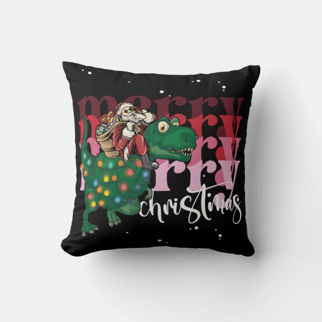 Dinosaur Merry  Christmas Santa Claus  Cushion (Front)
