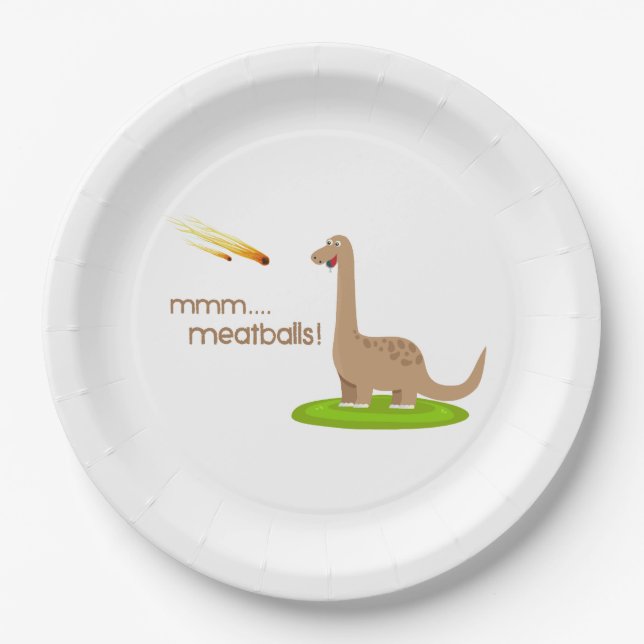 Dinosaur Meteor Meatballs Paper Plate (Front)