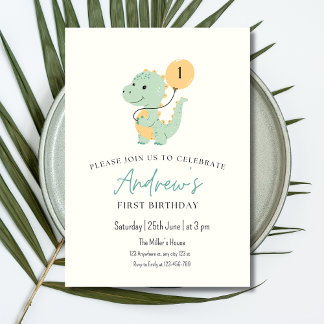 Dinosaur Minimalist First Birthday Party T rex Invitation