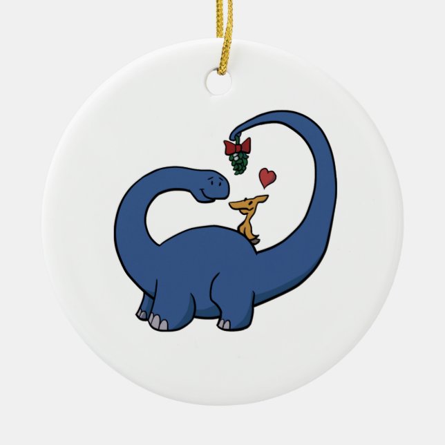 Dinosaur Mistletoe Ceramic Tree Decoration (Front)