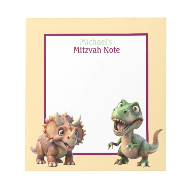 Dinosaur Mitzvah Note Boys Notepad (Front)