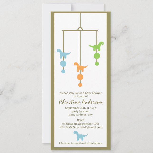 Dinosaur Mobile Boy Baby Shower Invitation (Front)