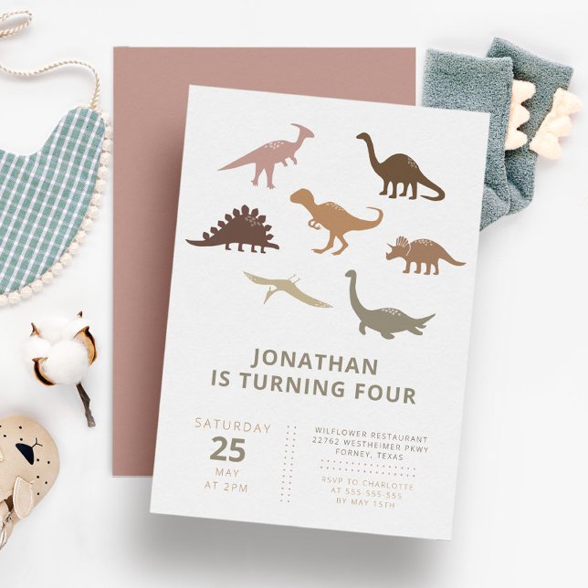 Dinosaur Modern Minimalist Kids Birthday Party Invitation (Creator Uploaded)