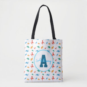 Dinosaur Monogrammed Colourful pattern boy birthda Tote Bag