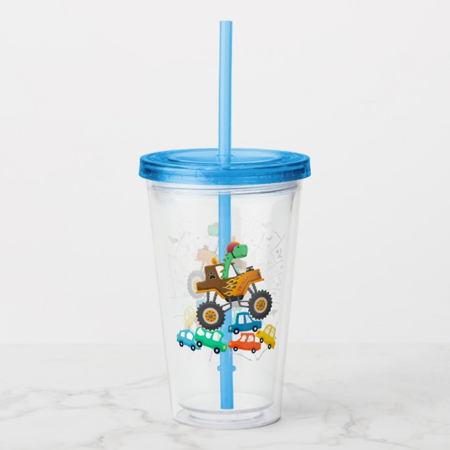 Dinosaur Monster truck acrylic tumbler (Front)