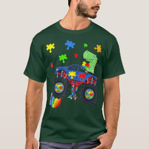 Dinosaur Monster Truck Autism Awareness Puzzle for T-Shirt
