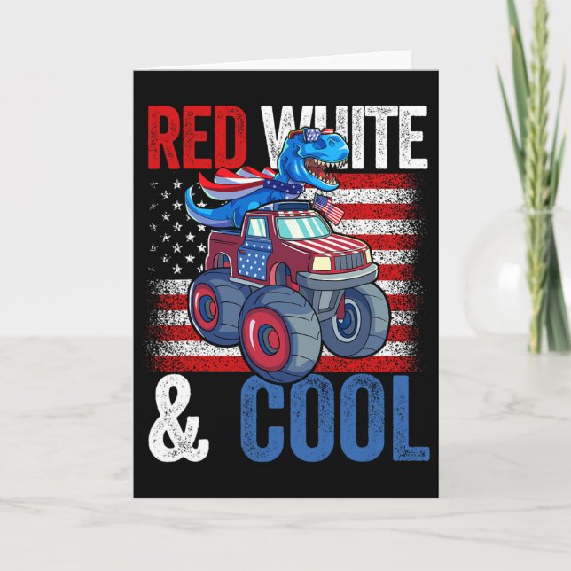 Dinosaur Monster Truck Dino 4th Of July Boys Ameri Card (Front)