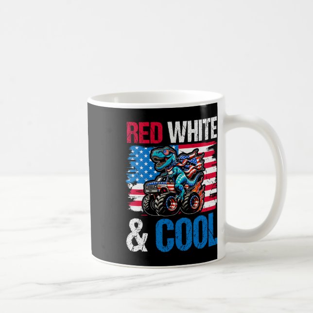 Dinosaur Monster Truck Dino 4th Of July Boys Ameri Coffee Mug (Right)