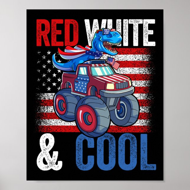 Dinosaur Monster Truck Dino 4th Of July Boys Ameri Poster (Front)