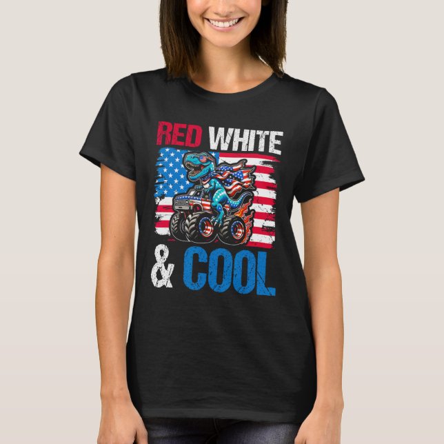 Dinosaur Monster Truck Dino 4th Of July Boys Ameri T-Shirt (Front)