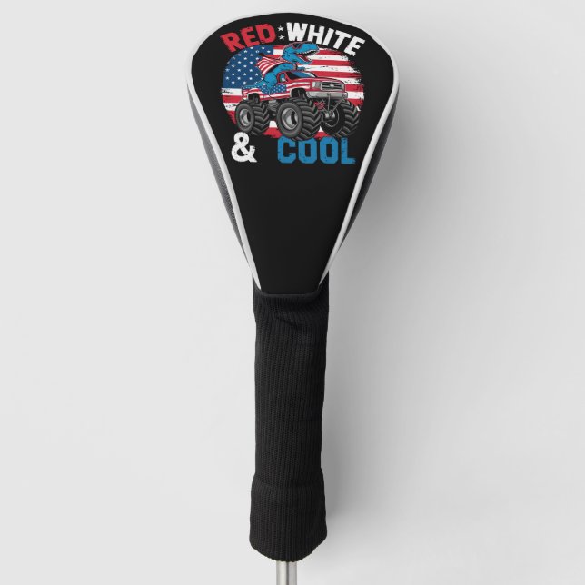 Dinosaur Monster Truck Dino 4th Of July Flag Boys Golf Head Cover (Front)