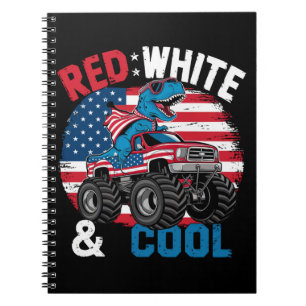 Dinosaur Monster Truck Dino 4th Of July Flag Boys Notebook