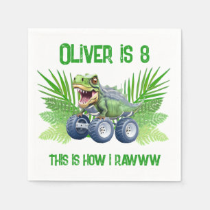 Dinosaur monster truck personalised birthday  napkin